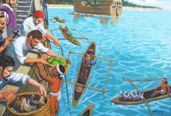 Magellan's crew trade in Guam