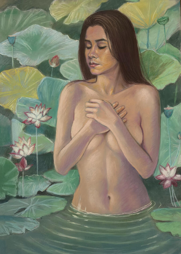Girl in Lotus Pond